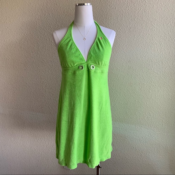 Ralph Lauren Swim Vintage Y2k Ralph Lauren Terry Cloth Lime Green Halter Neckline Beach